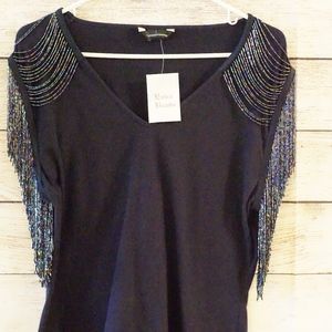 Moda International Navy blue blouse with beading